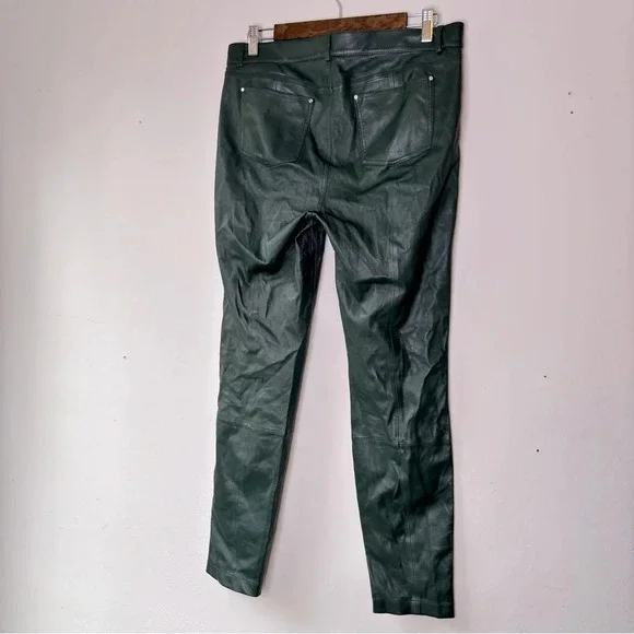 Lafayette 148 New York Spruce Green Mercer Skinny Leg Leather Pants Size 8 - Picture 9 of 13
